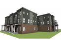 Three-story townhomes with brick and siding, featuring porches and multiple windows at 2605 E New York St, Indianapolis, IN 46201