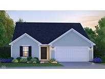 Single-story home with gray siding, white garage door, and landscaping at 238 Chadford Ct, Indianapolis, IN 46229
