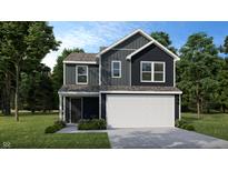 Two-story home with gray and black siding, white garage door, and landscaped lawn at 1124 Lona Dr, Martinsville, IN 46151