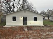 Newly constructed home with white siding, dark gray door, and small front yard at 706 W Franklin St, Thorntown, IN 46071