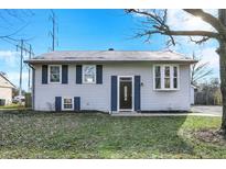 Ranch home with gray siding, dark brown door, and blue shutters at 1171 Tanglewood Dr, Greenwood, IN 46142