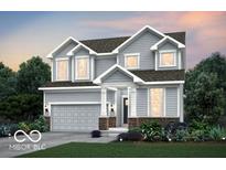 Two-story house with gray siding, stone accents, and a three-car garage at 5385 Montview Way, Noblesville, IN 46062