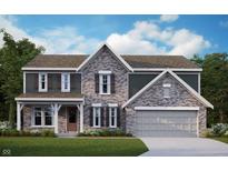 Two-story brick home with gray accents, shutters, and a two-car garage at 12023 Crestwater Ct, Fishers, IN 46037