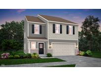 Two-story home with gray siding, black shutters, and a two-car garage at 4104 Jacoby Pl, Indianapolis, IN 46268