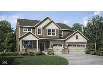 Two-story home with brown siding, stone accents, and a three-car garage at 3578 Planck Cir, Danville, IN 46122