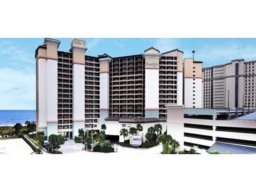 Exterior view of the high-rise resort along the beach at 4800 S Ocean Blvd. # 615, North Myrtle Beach, SC 29582