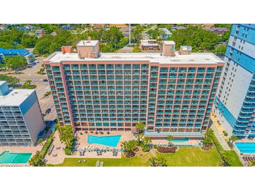 Aerial view of high-rise building with pool at 2207 S Ocean Blvd. # 919, Myrtle Beach, SC 29577