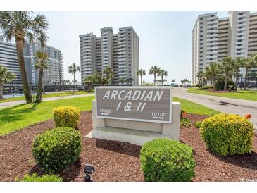 Arcadian I & II community entrance sign with landscaping at 10200 Beach Club Dr. # 14D, Myrtle Beach, SC 29572