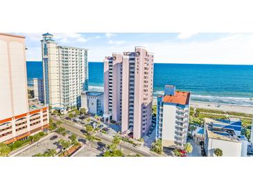Aerial view of The Palms oceanfront high-rise building at 2500 N Ocean Blvd. # 605, Myrtle Beach, SC 29577