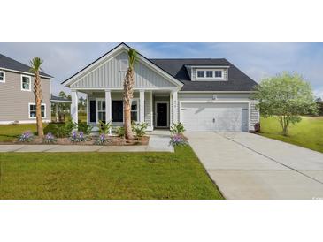 One-story home with gray siding, white trim, two-car garage, and palm trees at 5050 Selene Ct., Myrtle Beach, SC 29588