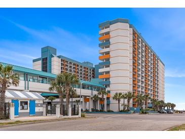 High-rise building with oceanfront location and palm trees at 1501 Ocean Blvd. S # 1140, Myrtle Beach, SC 29577