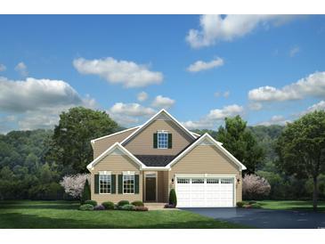Two-story house with a beige exterior, two-car garage, and landscaping at 767 Indigo Bay Circle, Myrtle Beach, SC 29579