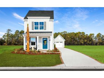 Two-story house with gray siding, teal door, and attached garage at 2740 Rowyn St., Longs, SC 29568