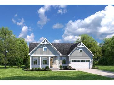 One-story craftsman home with gray siding, white trim, and two-car garage at 2233 Vera Way, Longs, SC 29568