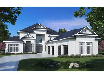 Luxury home with a modern design, three-car garage, and manicured landscaping at 9793 Anchor Dr., Longs, SC 29568