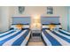 Guest bedroom featuring twin beds with striped bedding and beach-themed decor at 2201 S Ocean Blvd. # 1705, Myrtle Beach, SC 29577