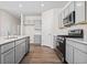 Modern kitchen with gray cabinets, stainless steel appliances and an island at 3047 Deerberry Place, Longs, SC 29568