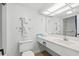 Clean bathroom with white vanity and shower at 2207 S Ocean Blvd. # 921, Myrtle Beach, SC 29577