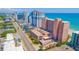 Aerial view of beachfront building and street at 2207 S Ocean Blvd. # 1401, Myrtle Beach, SC 29577
