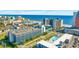 Aerial view of beachfront resort with parking and pool at 1501 S Ocean Blvd. # 646, Myrtle Beach, SC 29577