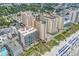 Aerial view showing condo building's location, beach access, and surrounding neighborhood at 501 S Ocean Blvd. # 308, North Myrtle Beach, SC 29582