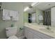 Clean bathroom with single sink vanity and shower at 1205 S Ocean Blvd. # 50605, Myrtle Beach, SC 29577