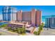 Sandcastle South building aerial view, showcasing parking and location at 2207 S Ocean Blvd. # 1516, Myrtle Beach, SC 29577