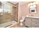 Updated bathroom with modern vanity and walk-in shower at 553 Martin Luther King Rd., Pawleys Island, SC 29585