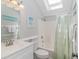 Stylish bathroom with a shower/tub combo and teal accents at 6001- 1029 S Kings Hwy., Myrtle Beach, SC 29575