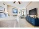 Bright bedroom with ocean view, king-size bed, and blue dresser at 122 Vista Del Mar Ln. # 2-302, Myrtle Beach, SC 29572