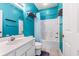 Teal bathroom with tub and shower combination at 472 River Oaks Dr. # 65C, Myrtle Beach, SC 29579