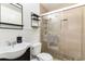 Clean bathroom with a walk-in shower and modern vanity at 4303 S Ocean Blvd. # 107, North Myrtle Beach, SC 29582