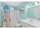 Full bathroom with tub shower and white vanity at 6001 - 1550 S Kings Hwy., Myrtle Beach, SC 29575