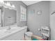 Clean bathroom with white vanity and gray walls at 6001 - 1550 S Kings Hwy., Myrtle Beach, SC 29575