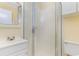 Clean bathroom with shower stall, sink, and toilet at 9620 Shore Dr. # 303, Myrtle Beach, SC 29572