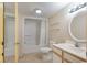 Clean bathroom with a shower/tub combo and white vanity at 2701 South Ocean Blvd. # 710, North Myrtle Beach, SC 29582