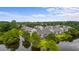 Aerial view of a community with lakefront properties and lush landscaping at 885 Palmetto Trail # 201, Myrtle Beach, SC 29577