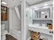 Updated bathroom with shower/tub combo, vanity, and mosaic tile at 1501 S Ocean Blvd. # 1150, Myrtle Beach, SC 29577