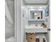 Clean bathroom with shower, vanity, and storage at 1501 S Ocean Blvd. # 1150, Myrtle Beach, SC 29577