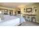 Bedroom with twin beds, ocean-themed decor, and kitchenette at 2311 Ocean Blvd. S # 361, Myrtle Beach, SC 29577