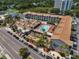 Aerial view showcasing hotel with pool, parking, and road access at 6803 N Ocean Blvd. # 302, Myrtle Beach, SC 29572