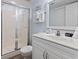 Clean bathroom with shower, toilet, and vanity at 1321 S Ocean Blvd. # 606, North Myrtle Beach, SC 29582