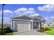 One-story house with light blue siding, white garage door, and landscaped front yard at 3058 Deerberry Place, Longs, SC 29568