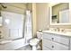 Clean bathroom with a tub, shower, and white vanity at 5801 Oyster Catcher Dr. # 434, North Myrtle Beach, SC 29582