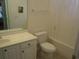 Clean bathroom with a toilet, shower/tub combo, and vanity at 5011 Harvest Dr. # 203, Myrtle Beach, SC 29579