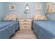 Two twin beds, white dresser, and coastal decor at 523 S Ocean Blvd. S, North Myrtle Beach, SC 29582