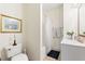 Clean bathroom with shower/tub combo and white vanity at 6001 S Kings Hwy., Myrtle Beach, SC 29575