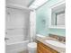 Clean bathroom with a tub shower combo and granite countertop at 5308 N Ocean Blvd. # 812, Myrtle Beach, SC 29577