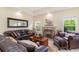 Relaxing living room featuring a fireplace and comfortable leather furniture at 355 Foxtail Dr., Longs, SC 29568