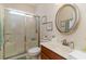 Clean bathroom with a shower/tub combo and updated vanity at 355 Foxtail Dr., Longs, SC 29568